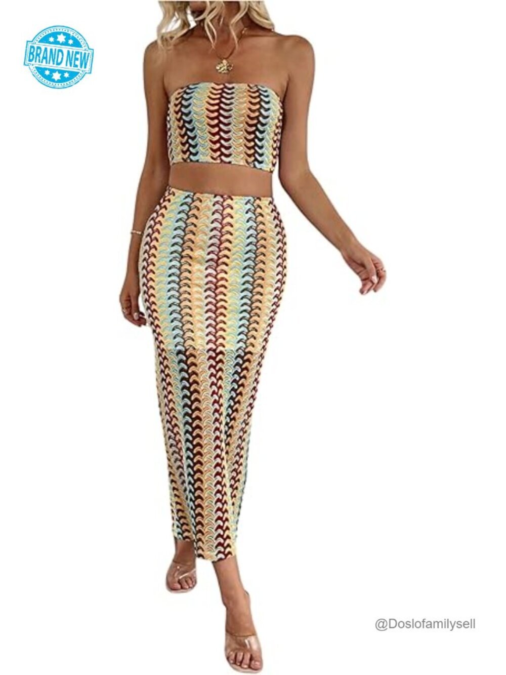Embroidery Bandeau Tube Top Bodycon Midi Skirt Set Summer Trendy Outfits